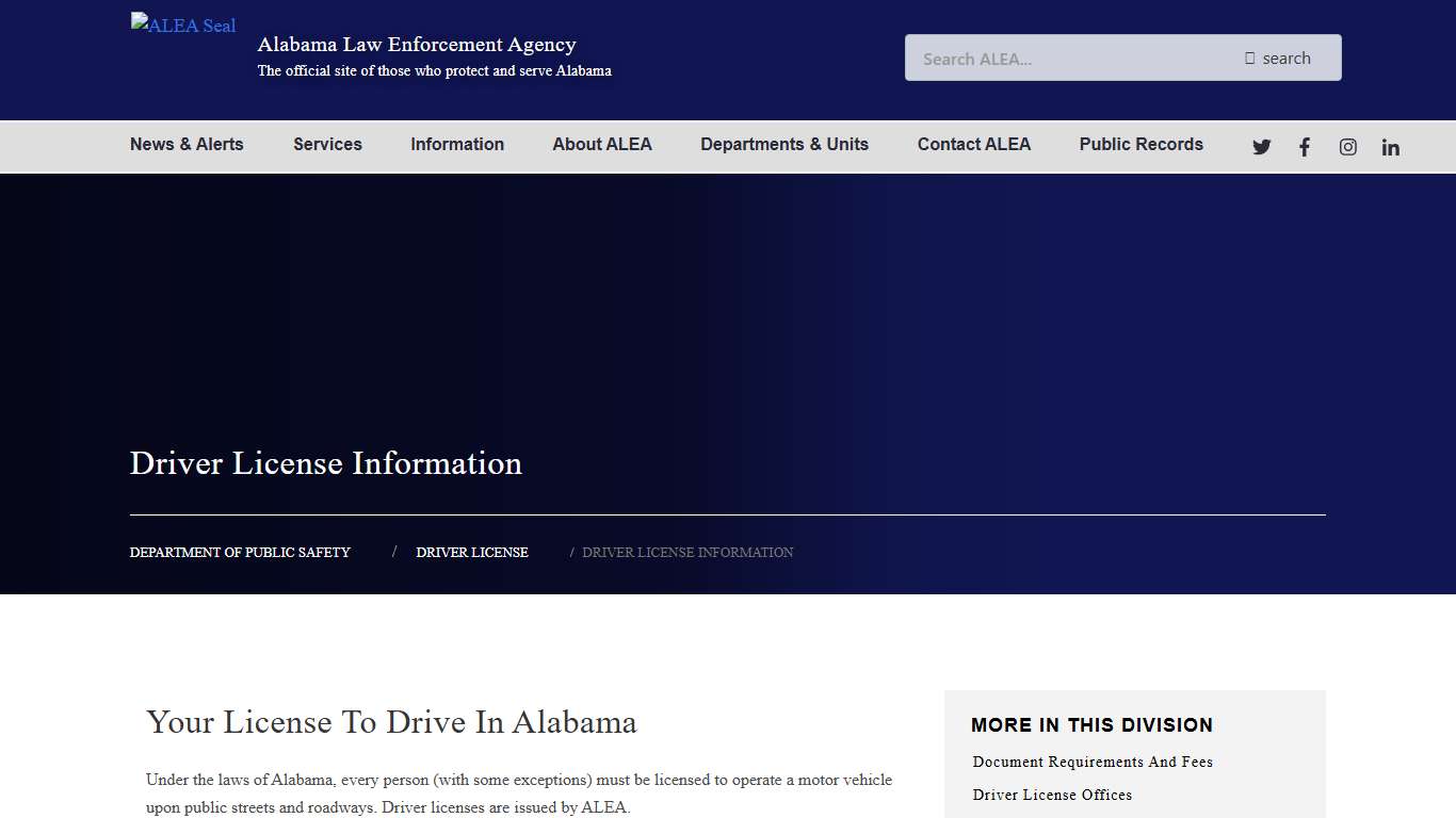 Driver License Information | Alabama Law Enforcement Agency